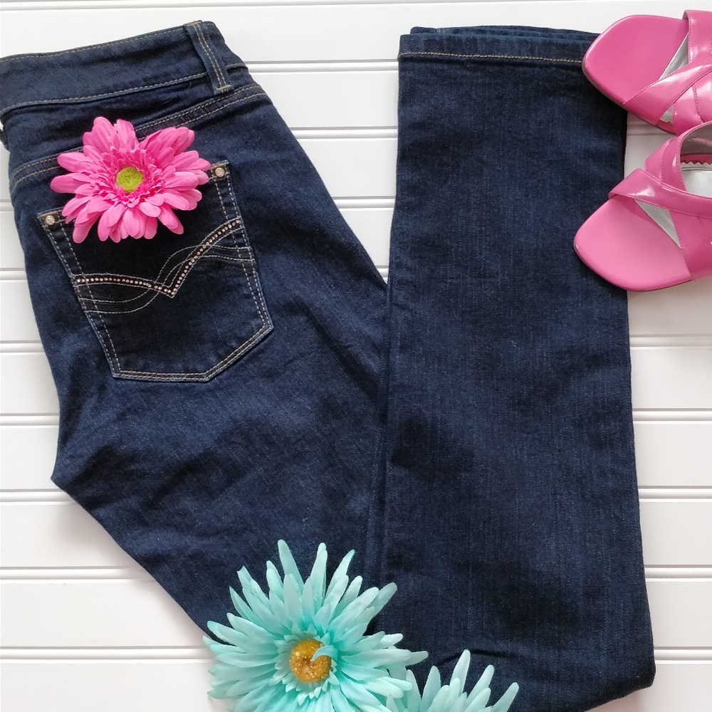 WHBM super dark wash embellished skinny jeans!